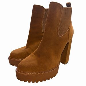 Gianni Bini Boots Size 10 Raanta Suede Platform Booties Tan High Block Heel